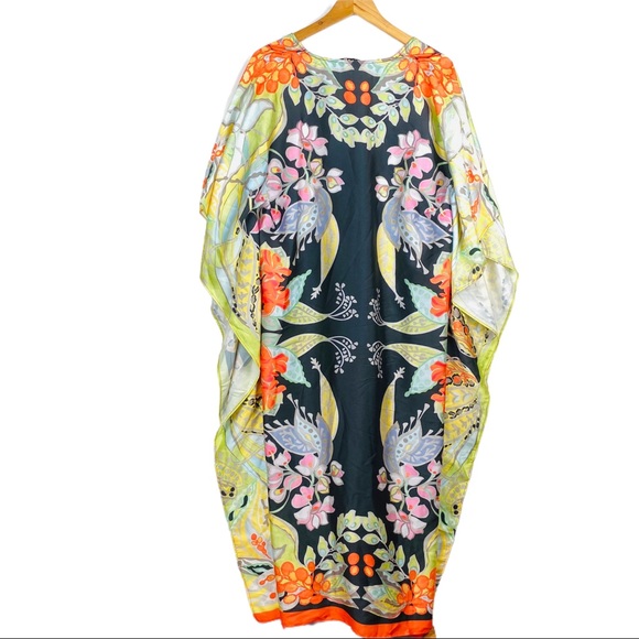 Zara RARE Multicolored Floral Printed Asian Satin Kimono Kaftan Scarf Midi Dress - Picture 10 of 15